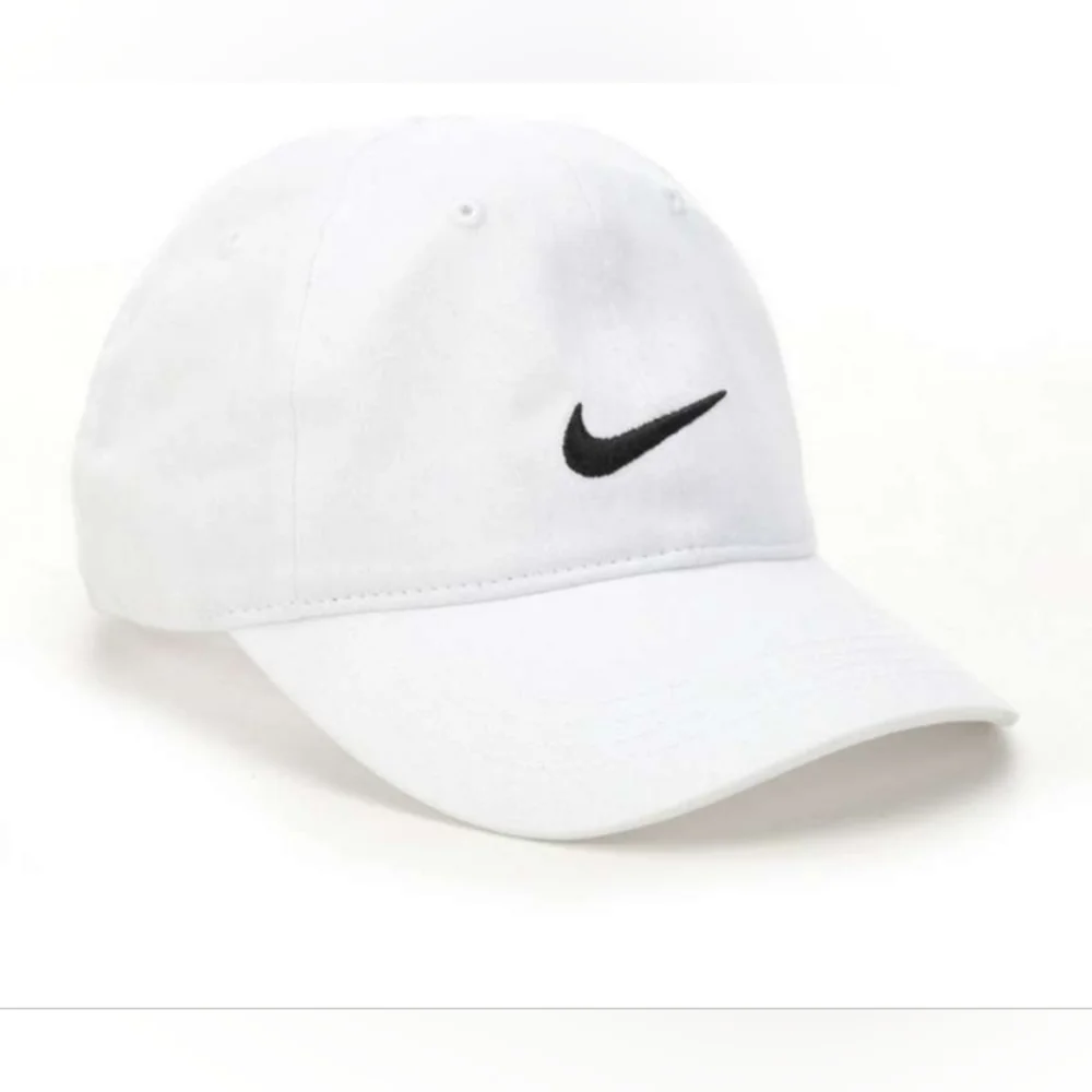 White Nike Solid Swoosh Cotton Youth Baseball Cap 🆕 White Nike Hat - Picture 2 of 4